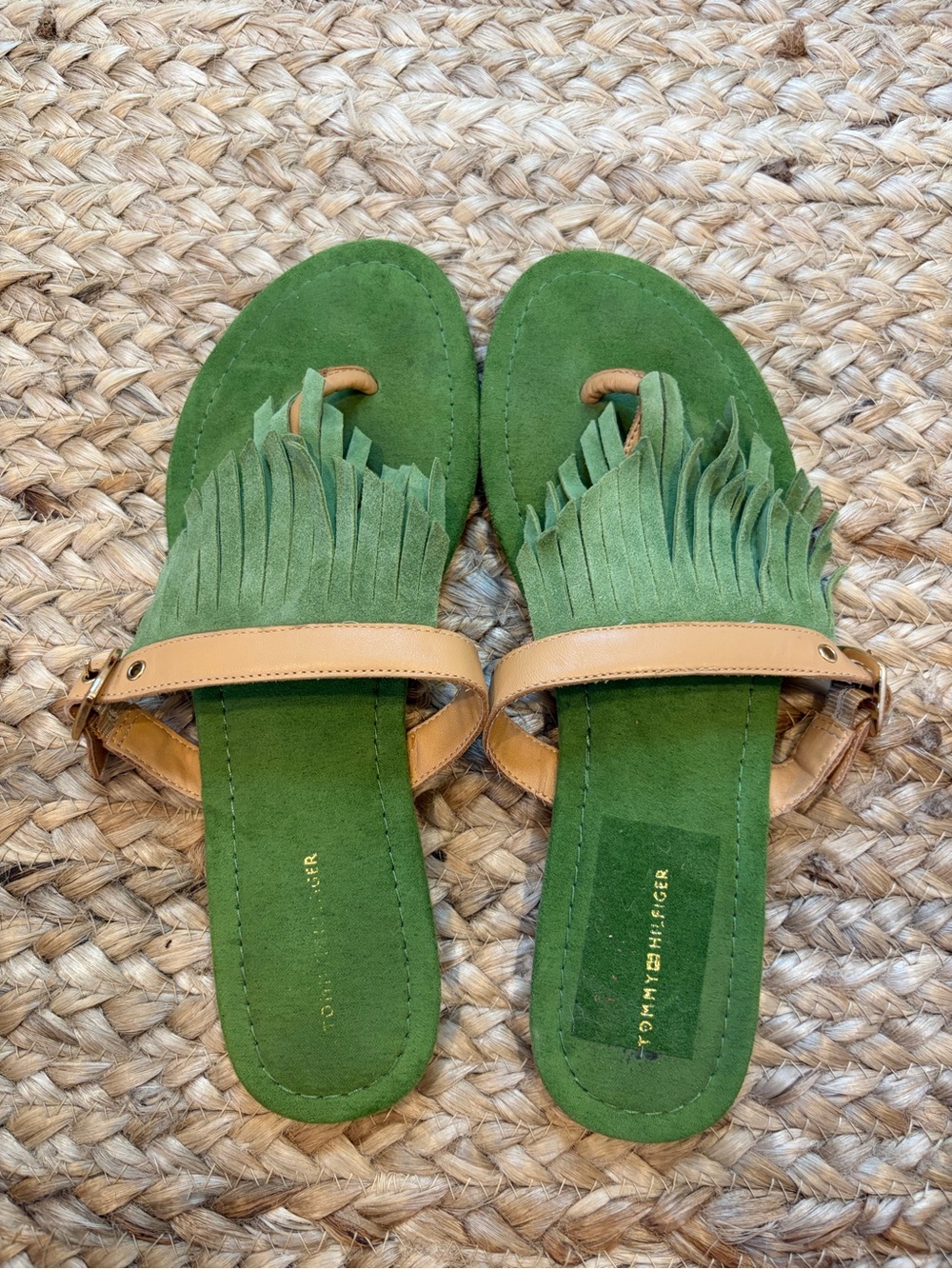 Tommy Hilfiger Green Suede Sandals | Size 8